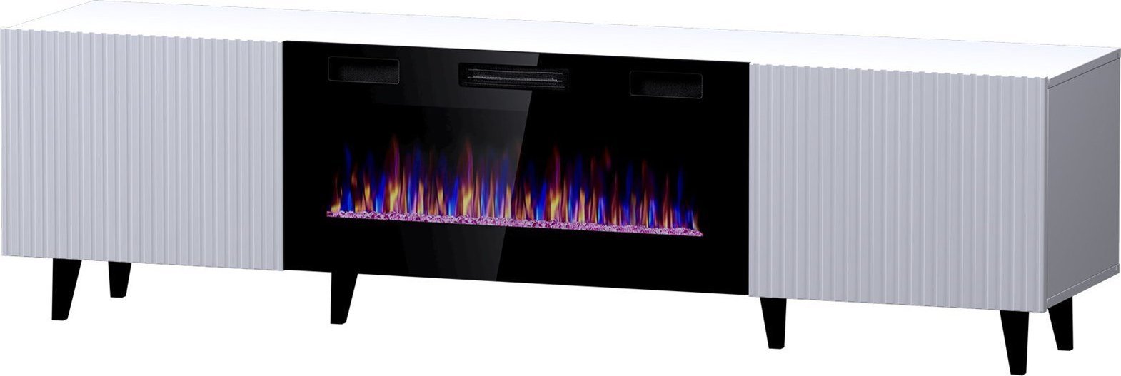 Cama Meble Szafka RTV PAFOS EF z kominkiem elektrycznym 180x42x49 biały mat