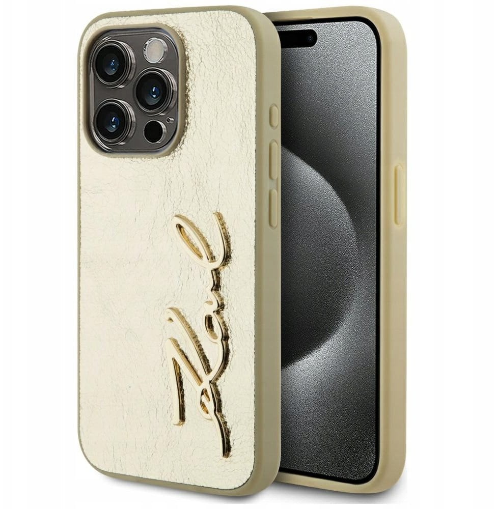 Karl Lagerfeld Etui Wrinkled Metal Signature do iPhone 15 Pro Max złoty