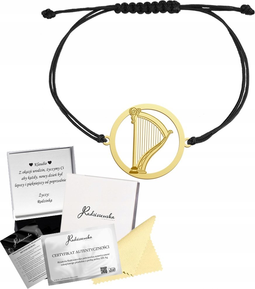 MEJK Jewellery Bransoletka Złota Harfa 925 Prezent Sznurek Biżuteria GRAWER GRATIS
