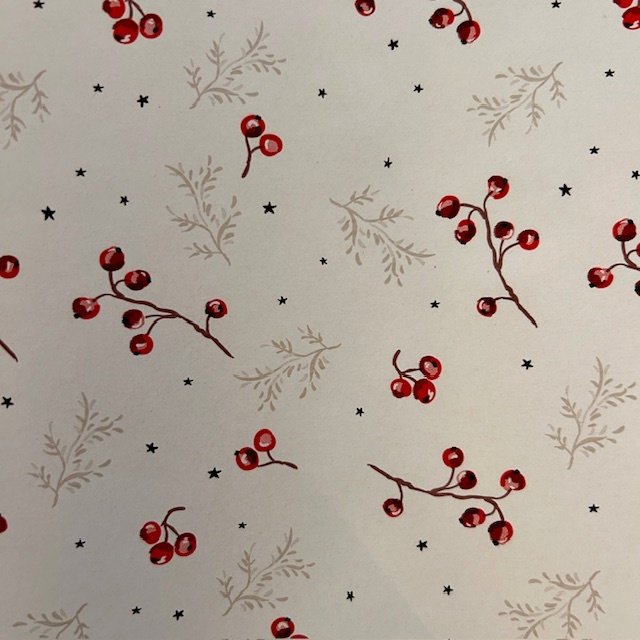 Papier świąteczny do pakowania biały czerwone jarzębiny 70cmx2m 323m70