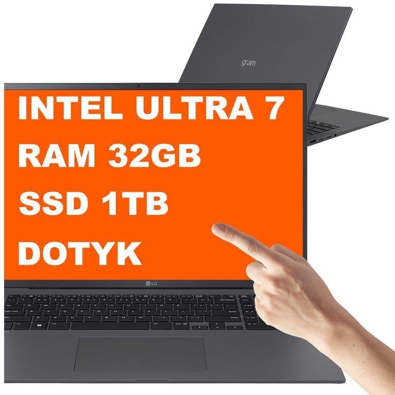 Laptop LG gram 17 / 17Z90TL-H.AUB6U3 / Ultra 7 / 32GB / 1TB / Intel Arc / WQXGA / Dotyk / Win 11 / Czarny