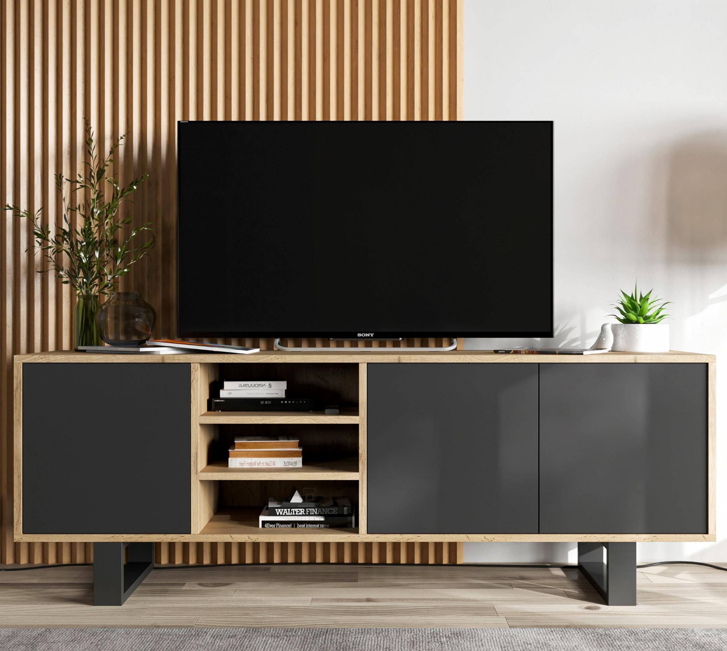 Meble Lindner Szafka RTV Loft Komoda RTV Loft Industrialna Czarny MAT 150 cm