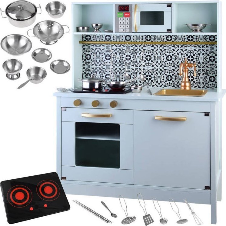 Jokomisiada Miętowa drewniana Kuchnia dla dzieci garnki ZA4128