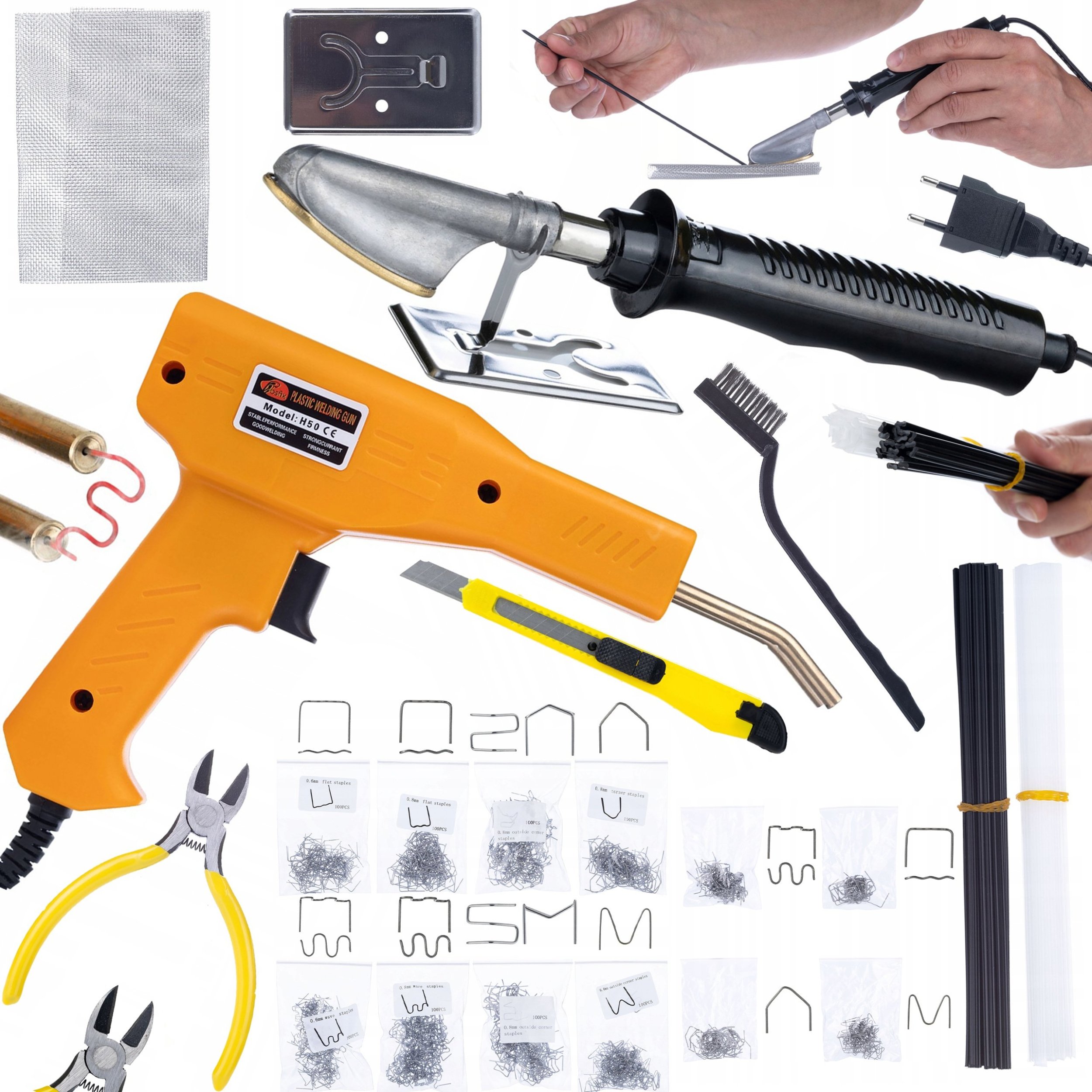 Rosfix LUTOWNICA ŻELAZKO DO PLASTIKU+ZSZYWACZ 200 ZSZYWEK+800 ZSZYWEK 8 RODZAJÓW