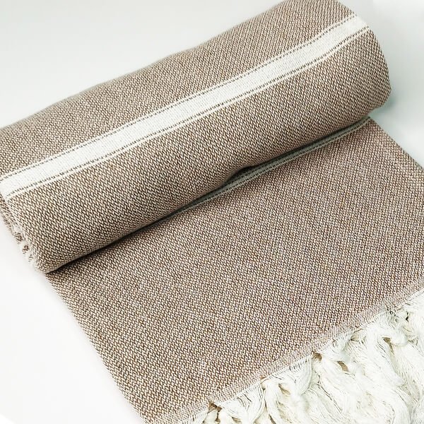Yeye Ręcznik hammam w pasy 100% bawełna YEYE Beżowy