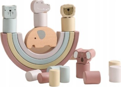 Drewniane Kolorowe Klocki Do Układania Zabawka Edukacyjna Zestaw Prezent