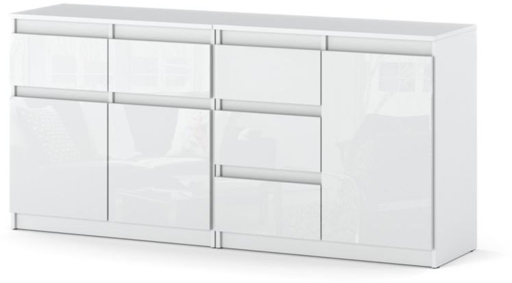 Komoda Do Sypialni Salonu Duża 160cm Szafka 5 Szuflad Duża Biały Połysk