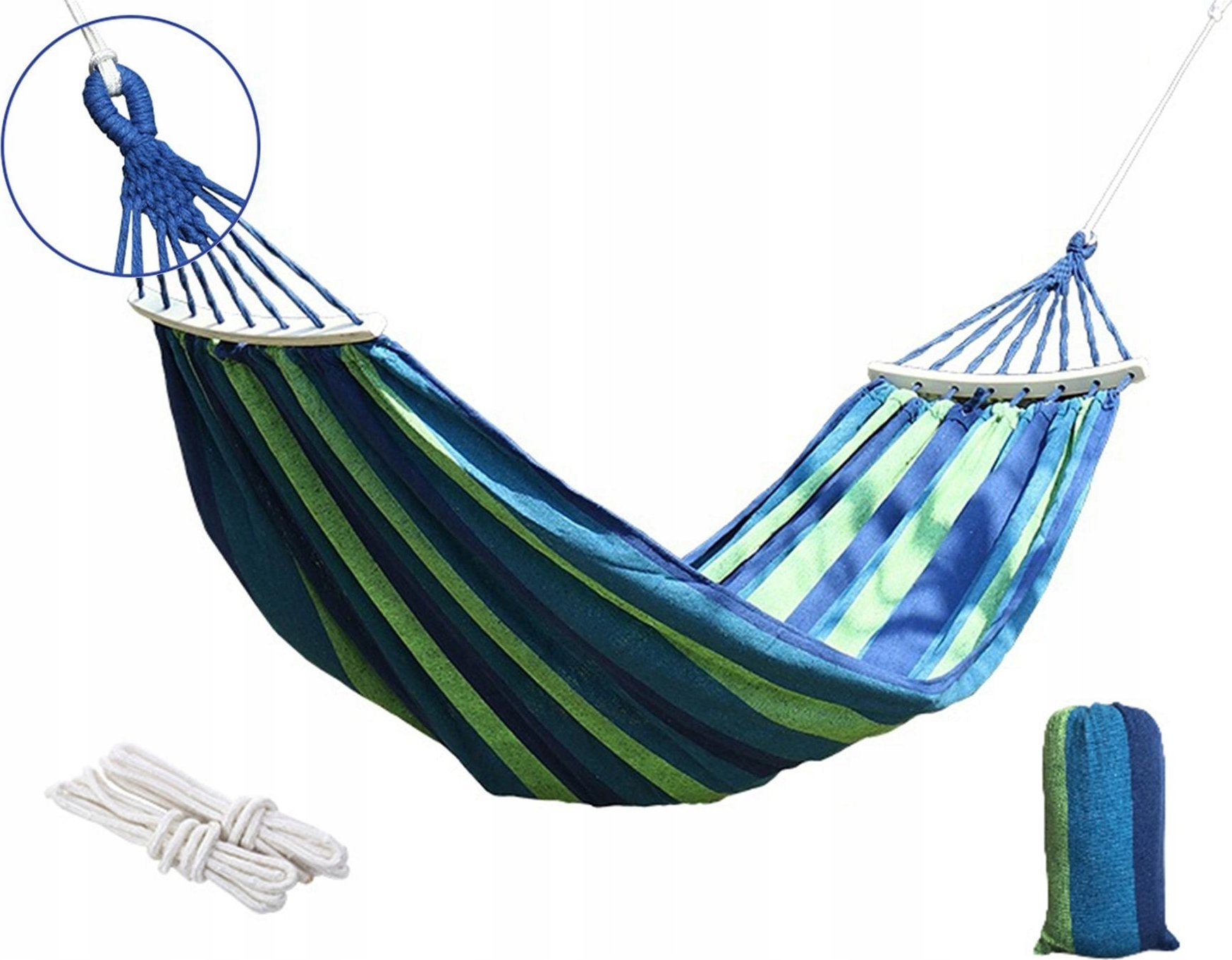 KELTIN Hamak ogrodowy 2os z drewnianym stabilizatorem 190x150cm 200kg (15)