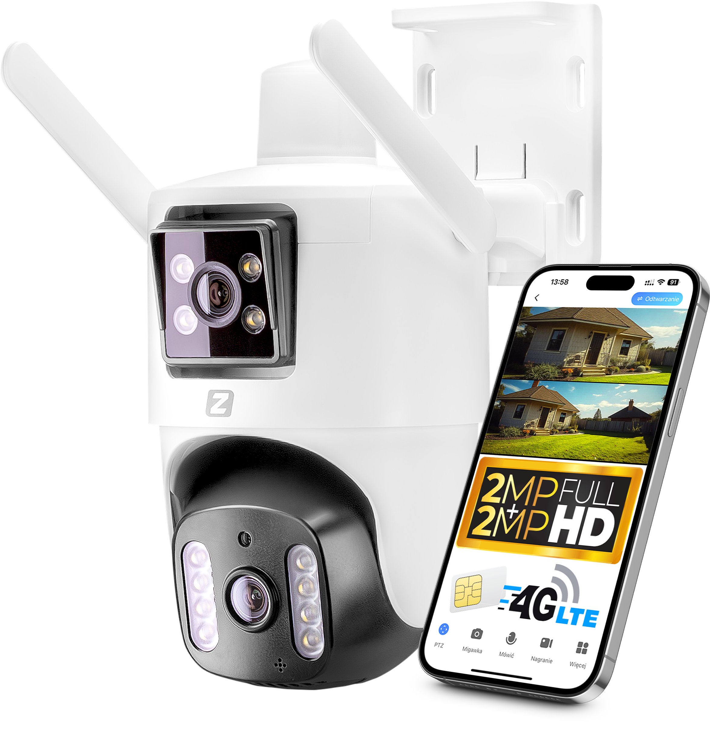 Kamera Zewnętrzna V22 GSM IP na Kartę SIM 4G LTE 2+2 MPx Zintronic IKPGSM220DLV1