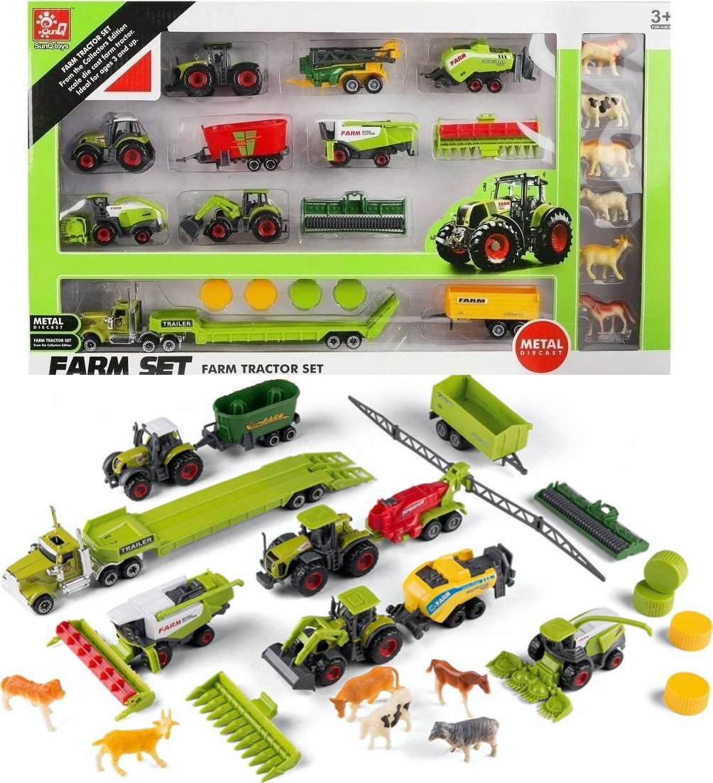 Zestaw Maszyn Rolniczych, Farma, Autka Traktory Resoraki + Akcesoria