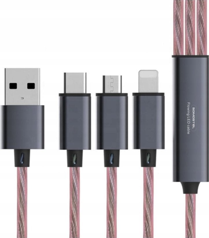 Kabel USB USB-A - USB-C + microUSB + Lightning 1.2 m Czerwony (31186)