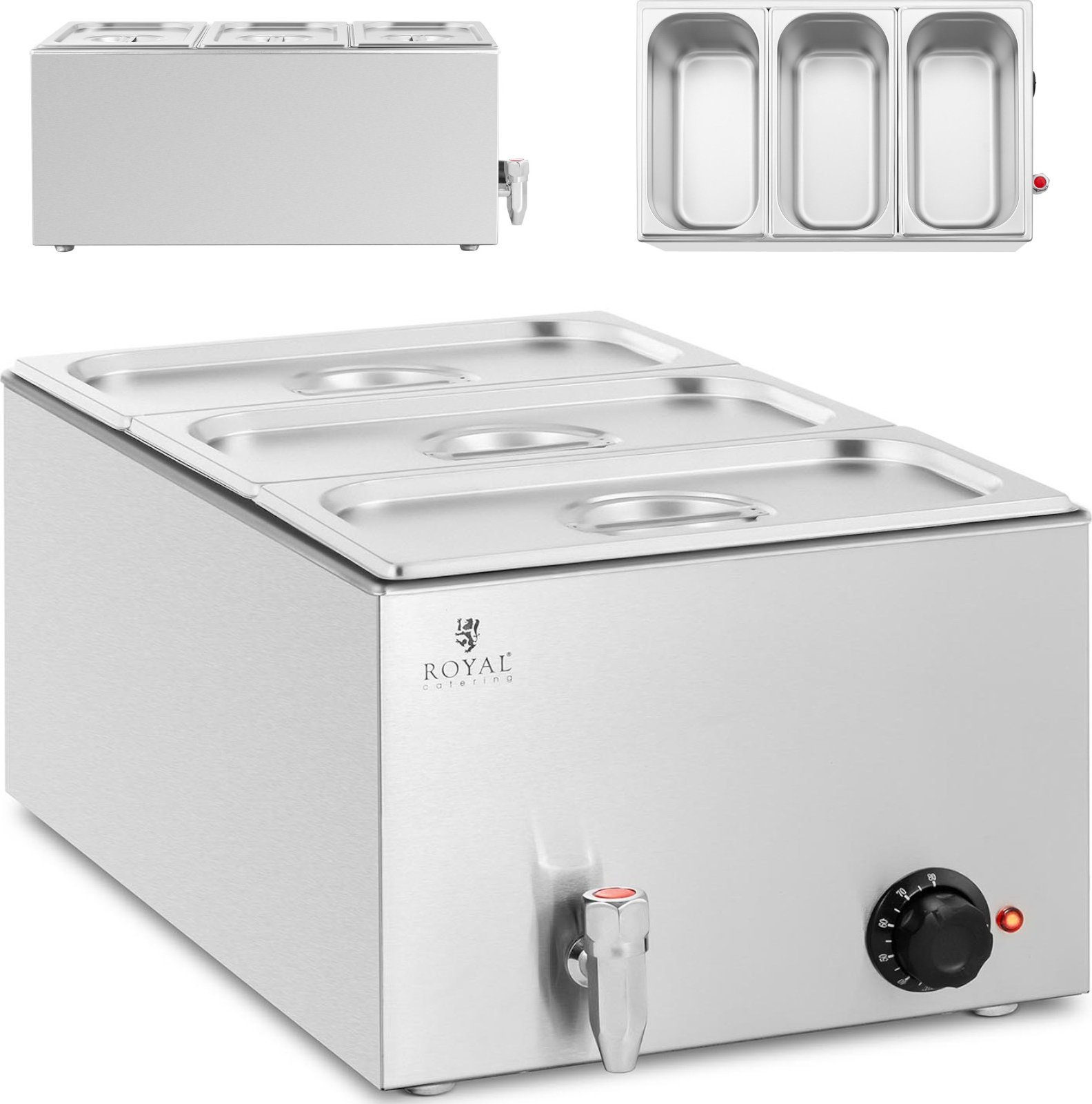 Royal Catering Bemar podgrzewacz elektryczny z kranem 3 x GN 1/3 600 W Bemar podgrzewacz elektryczny z kranem 3 x GN 1/3 600 W