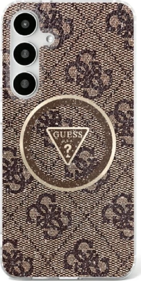 Guess 4G Glitter Triangle Buttons MagSafe Case for Samsung Galaxy S25 Brown
