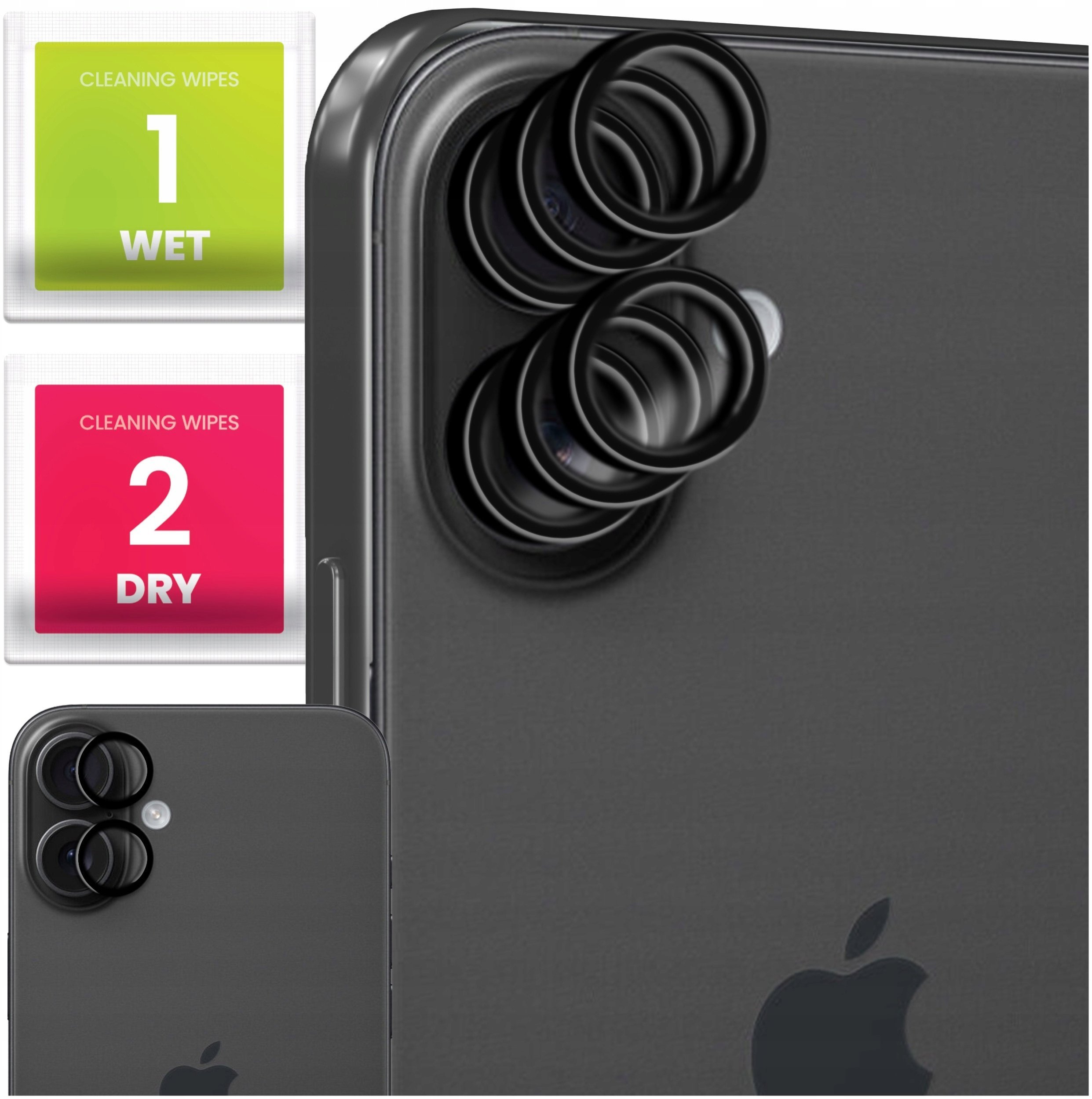 6x Szkło Na Aparat Do Apple iPhone 16 / 16 Plus (Na Obiektywy, Czarne, 9H)