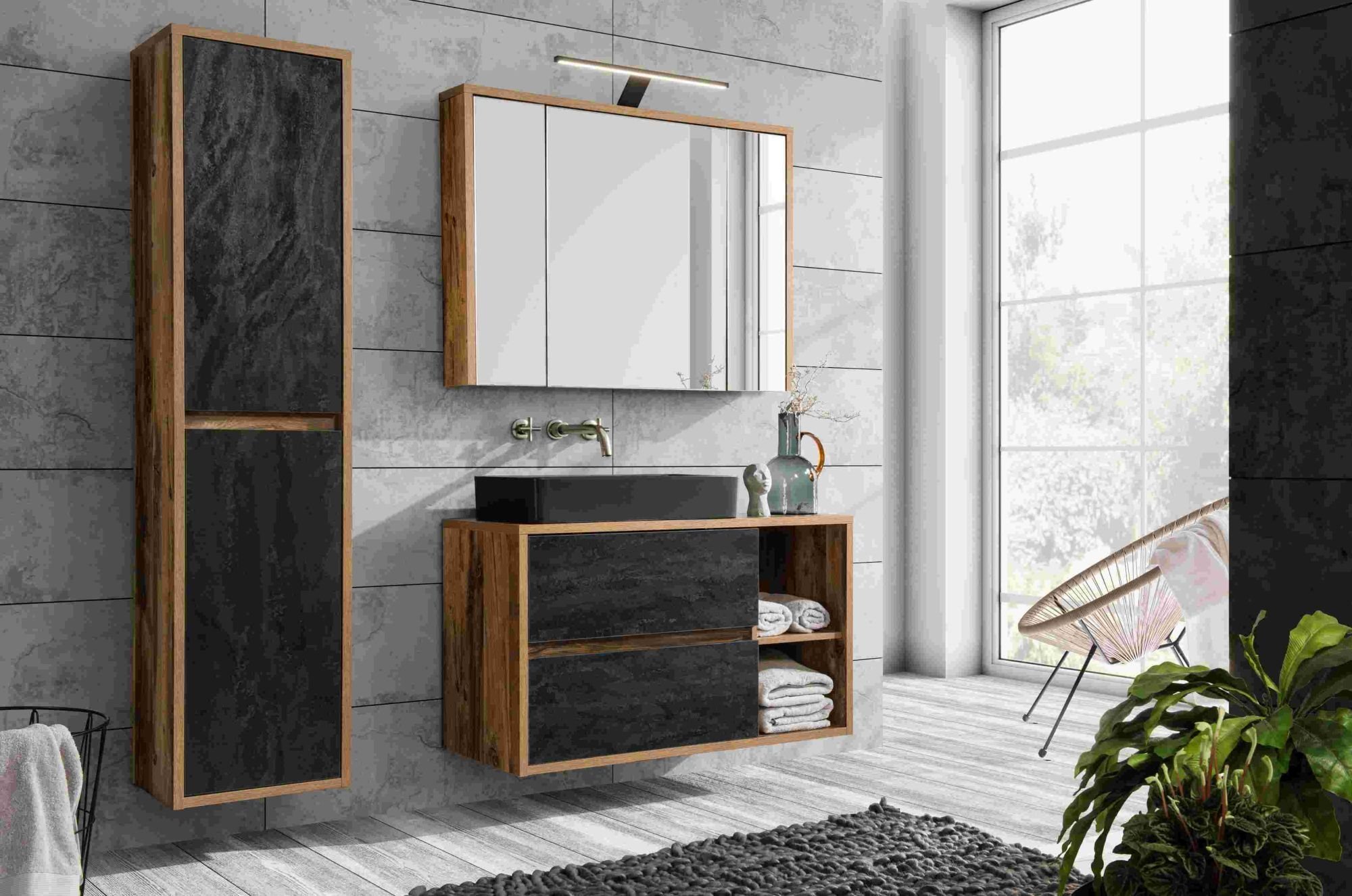 Comad 5-częściowy zestaw mebli do łazienki, Hampton, dąb wotan, mat