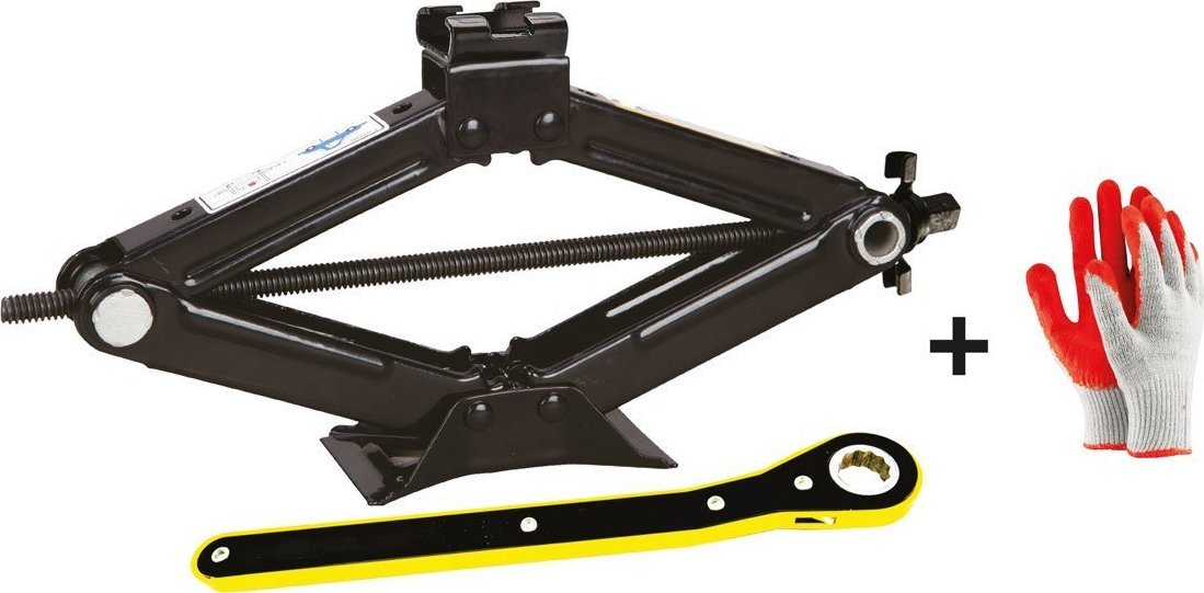 AMiO Podnośnik trapezowy 2t z kluczem grzechotką + rękawiczki robocze