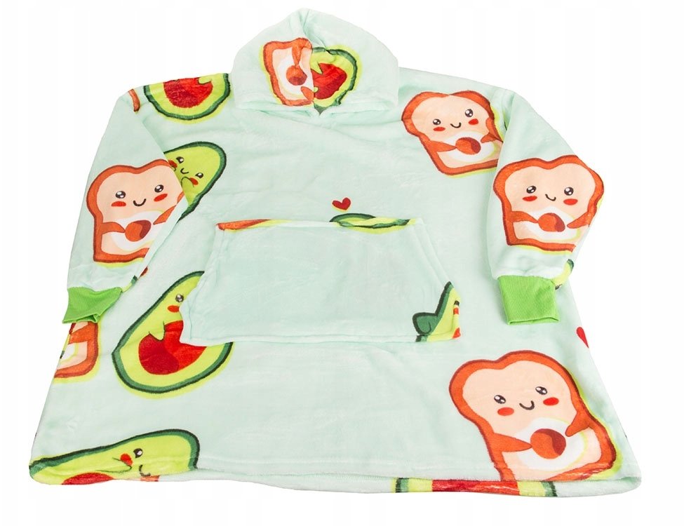 Ciepła bluza awokado koc oversize xxl 2w1 gruba futrzak miękka z kapturem