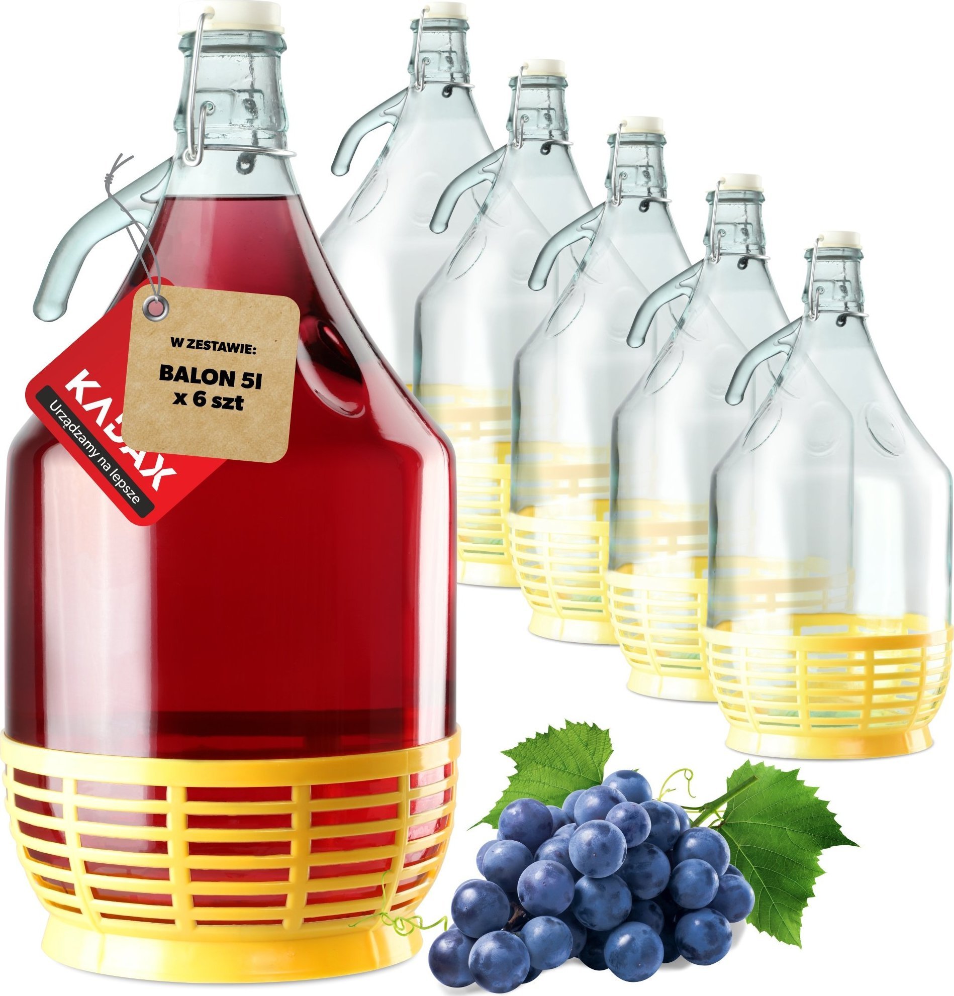Kadax Gąsior Balon 5L Dama Butelka Na Wino W Koszu 6szt