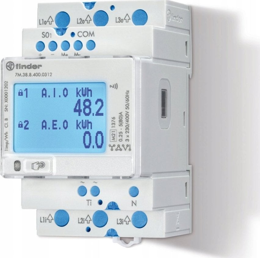 Finder Dwukierunkowy trójfazowy licznik energii MID 80A M-BUS NFC 7M.38.8.400.0312