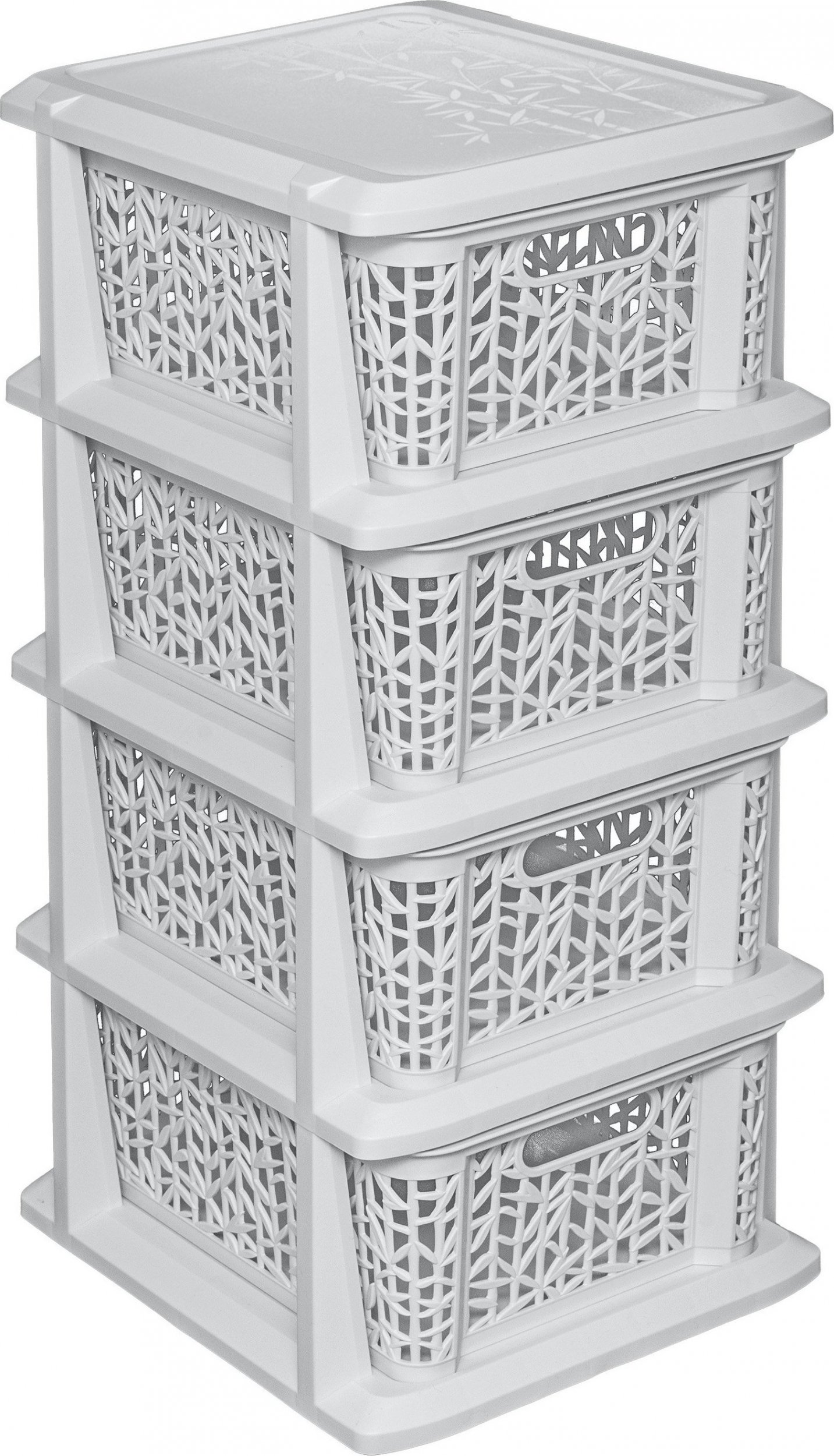 Branq BRANQ - Regał łazienkowy Bamboo - 4x kosze - komoda - biel antyczna