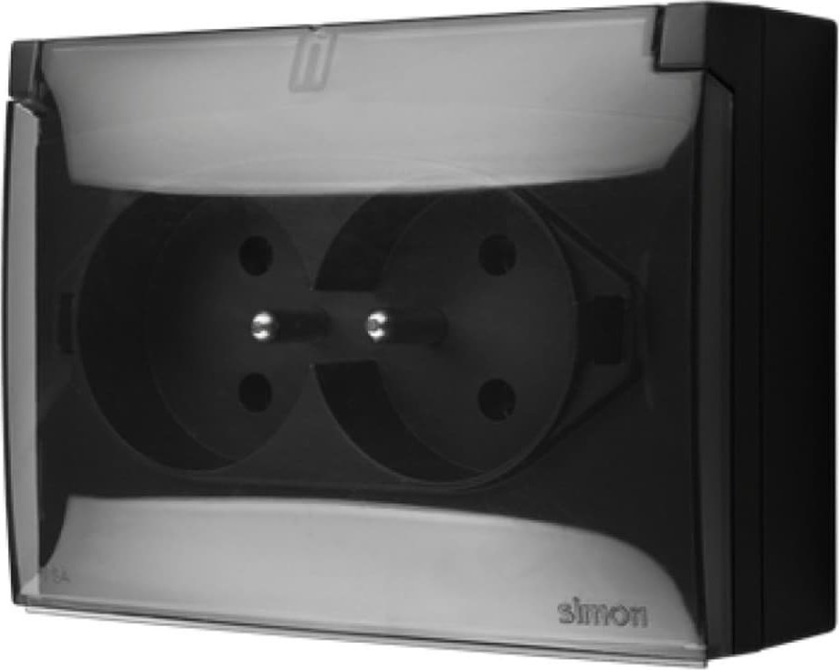 Kontakt-Simon Simon Aquaclick Gniazdo IP44, podwójne kompaktowe z uziem., klapka transparentna z przesł. torów prąd czarny ACGZ2Z/49A