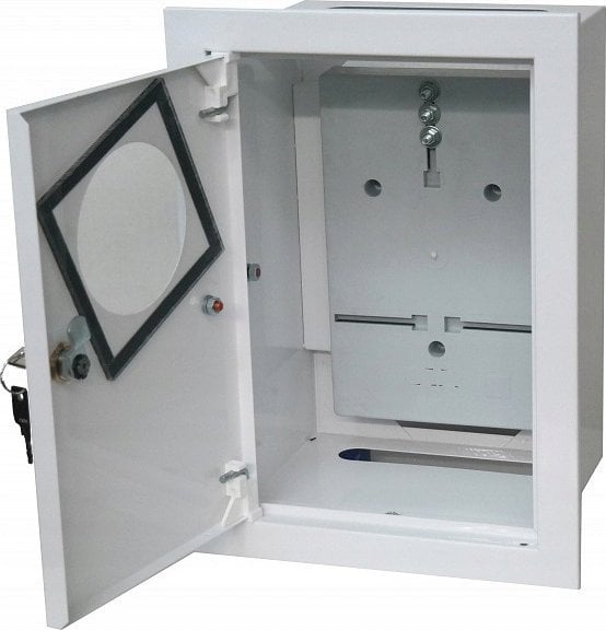 Alfako Rozdzielnica podtynkowa metalowa 1x1F zamek okienko RAL 9003 A-RW18