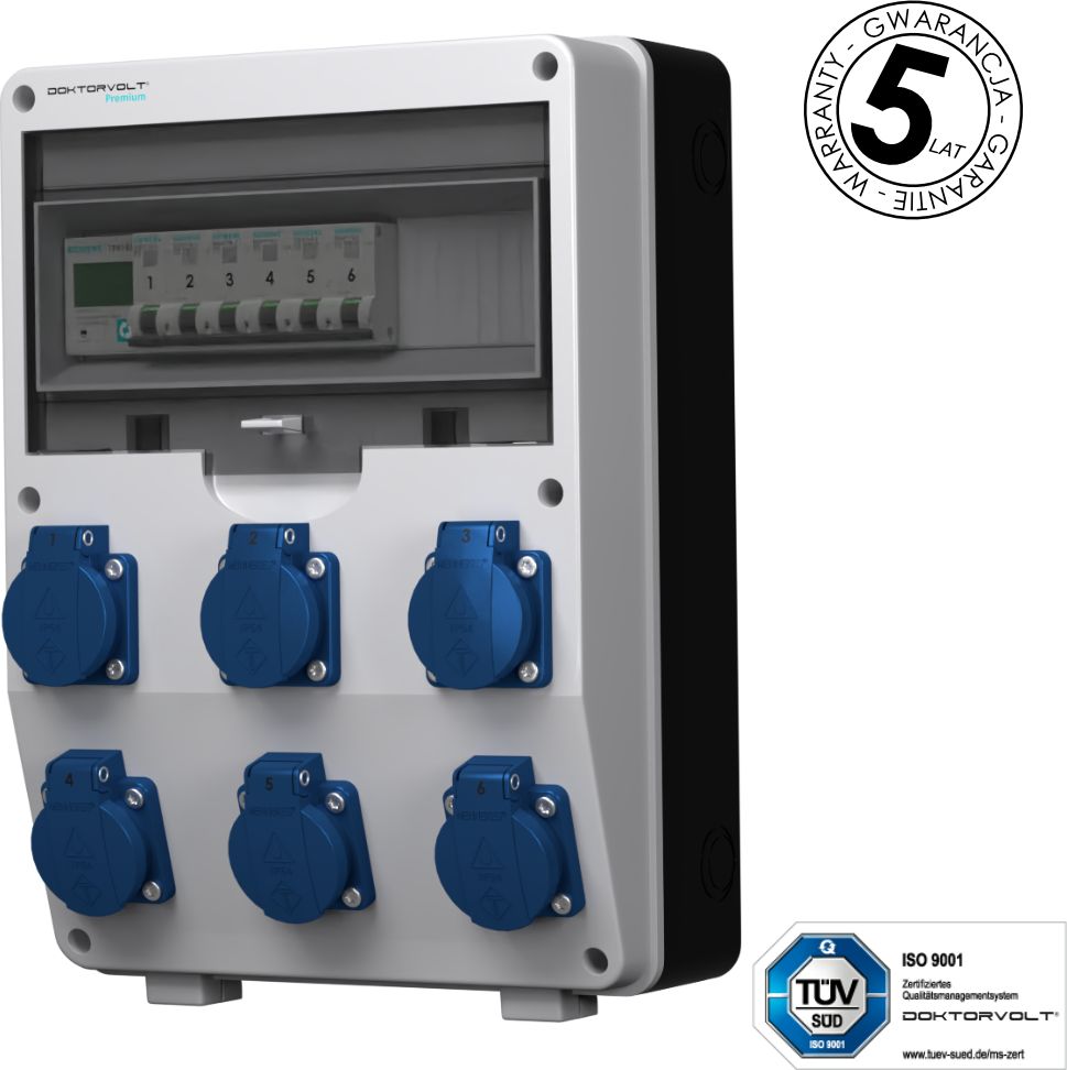 Doktorvolt Rozdzielnica budowlana z licznikiem 1F pTD-S 6x230V Schuko SIEMENS Menneks Doktorvolt 4814