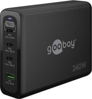 Ładowarka Goobay Wieloportowa szybka ładowarka USB-C PD GaN (240 W), czarny - Wersja kolorystyczna czarny