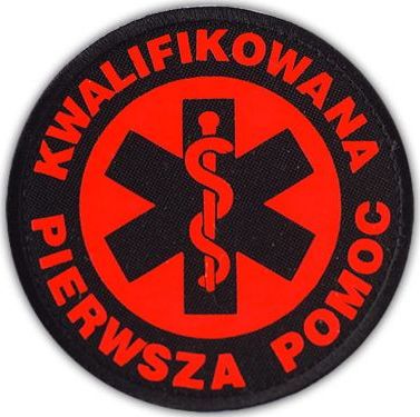 Polska Firma Emblemat FLUO KWALIFIKOWANA PIERWSZA POMOC na rzepie 8,5 cm