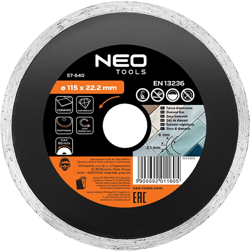 Tarcza diamentowa 115 x 22.2 mm, pełna