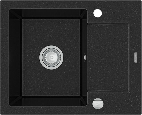 Zlewozmywak Mexen Enzo granitowy 1-komorowy z krótkim ociekaczem 576 x 465 mm, czarny/srebrny metalik - 6506571005-73