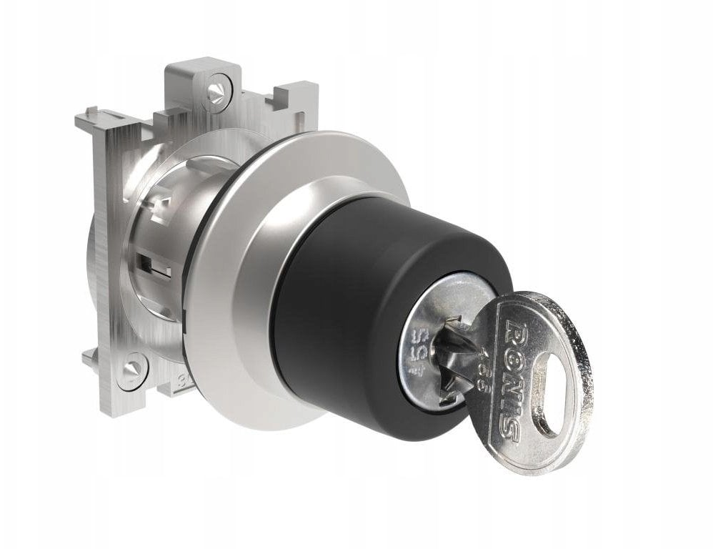 Metalowy przełącznik płaski 2 pozycyjny 0-1 fi30mm z kluczem wyjęcie klucza w pozycji 0 LPFS320