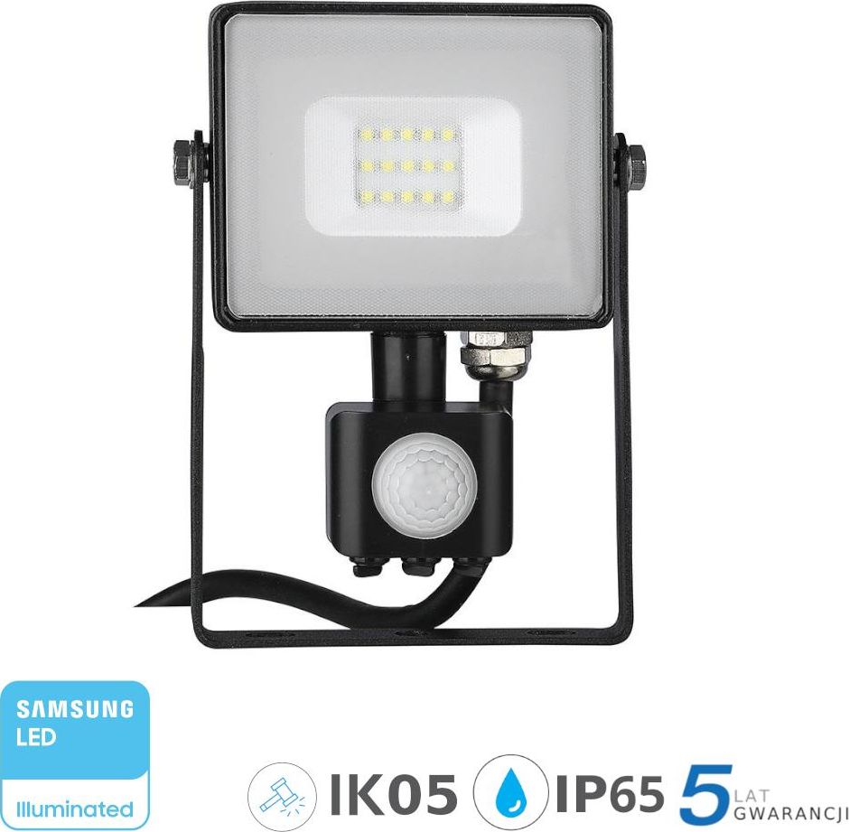 Naświetlacz V-TAC Projektor LED 10W 4000K, z czujnikiem ruchu, czarny