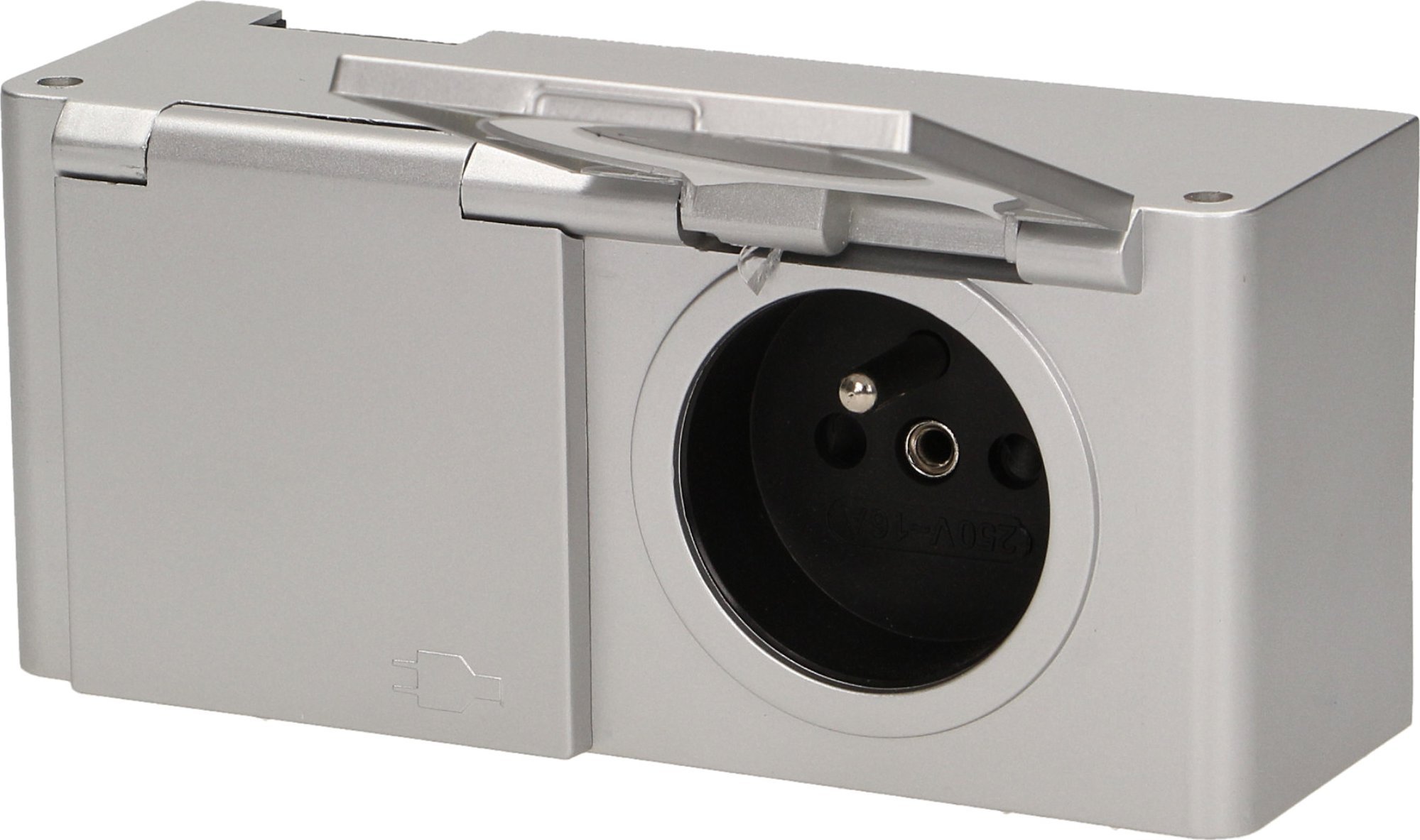 Orno Hermetyczne gniazdo meblowe podszafkowe, IP44, 2x2P+Z, srebrne