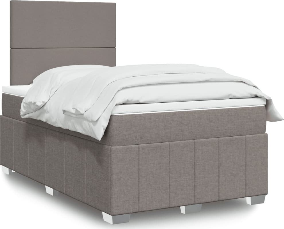 vidaXL Łóżko kontynentalne z materacem, taupe, 120x190 cm, tkanina