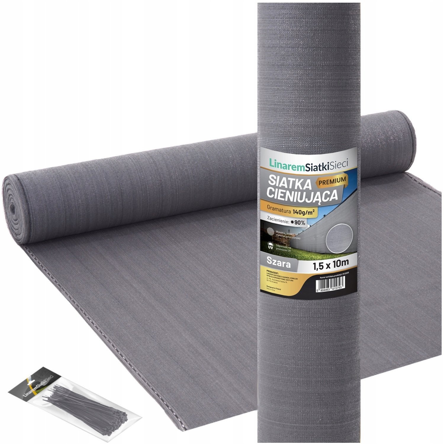 SIATKA CIENIUJĄCA 90% MASKUJĄCA 1,5x10m OSŁONA NA PŁOT OGRODZENIE SZARA +UV