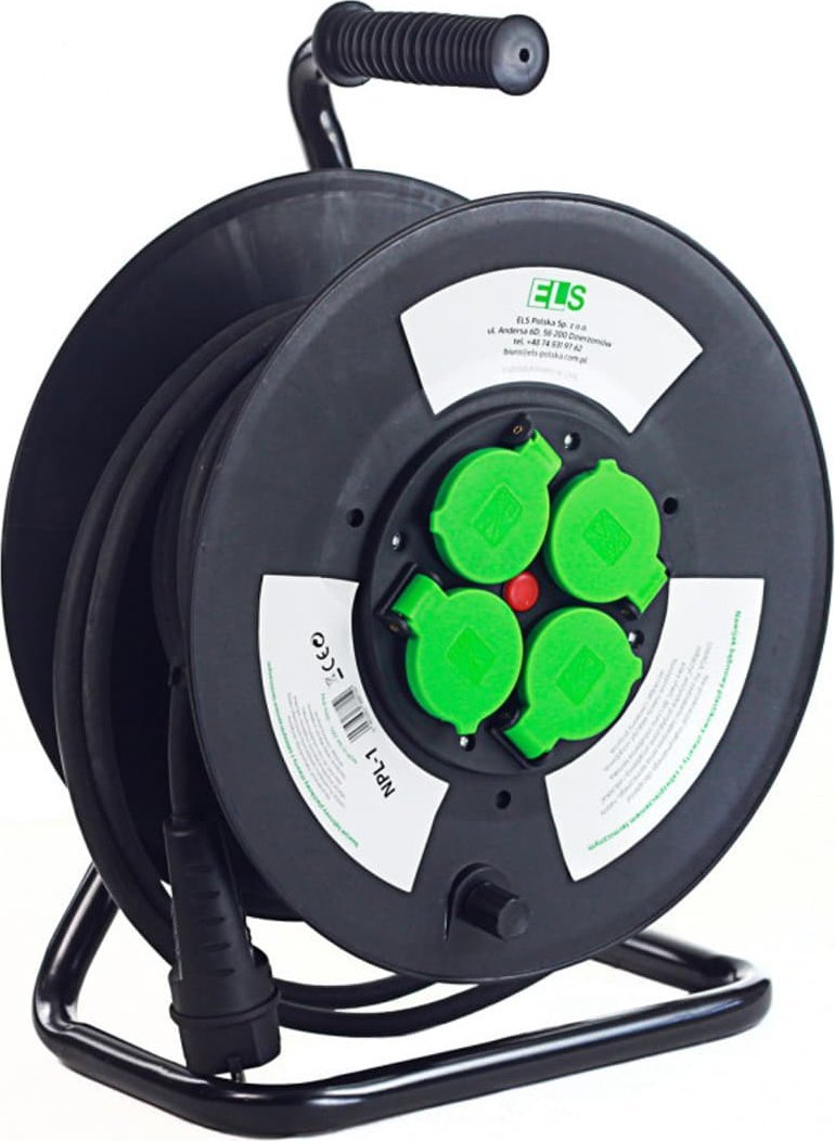 ELS Elektrotechnika Przedłużacz 50m OW3*2,5 4x230V IP44 T bęben plastikowy stały panel
