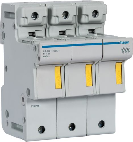 Hager Modułowa podstawa bezpiecznikowa 3P L51 bezpiecznik 14x51mm, 50A 500V (LR603)