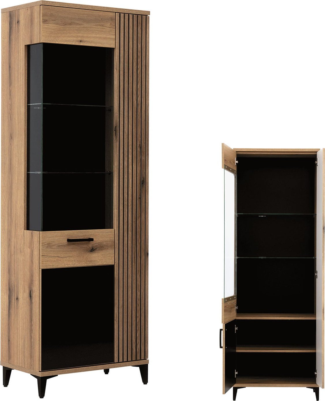 BogFran Witryna LEWA Gablota Kredens dąb czarna ARIS AS7