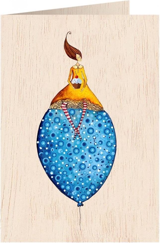 Cozywood Karnet drewniany C6 + koperta Kobieta na balonie