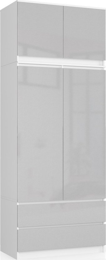 Fabryka Mebli Akord SZAFA Z NADSTAWKĄ S 90 cm 2 DRZWI 2 SZUFLADY BIAŁA / METALIK POŁYSK