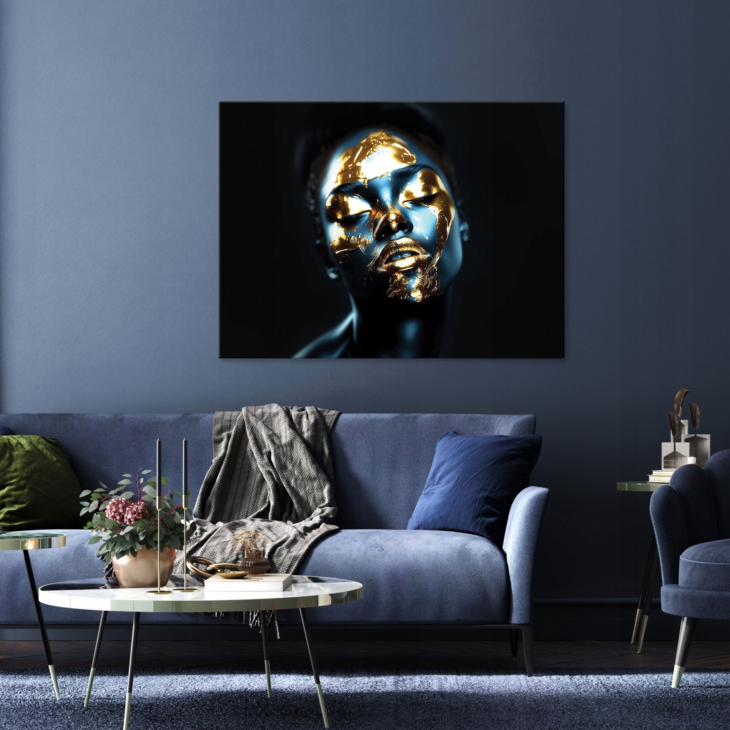 OBRAZ KOBIETA TWARZ ABSTRAKCJA ZŁOTY NOWOCZESNY NA PŁÓTNIE ŚCIANĘ 100x70