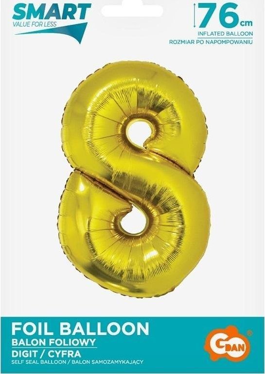 GoDan Balon foliowy cyfra 8 złota Smart 76cm