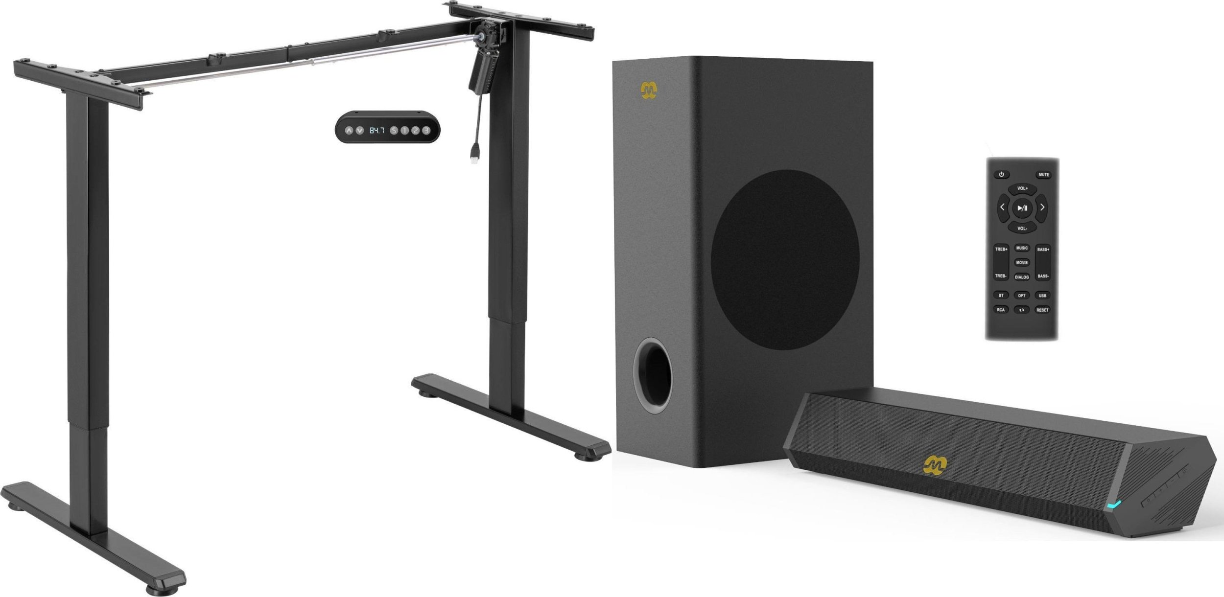 Mozos Mozos Stelaż do biurka czarny z elektryczną regulacją wysokości EDF-PRO-BK + Głośniki komputerowe GS-BAR BT