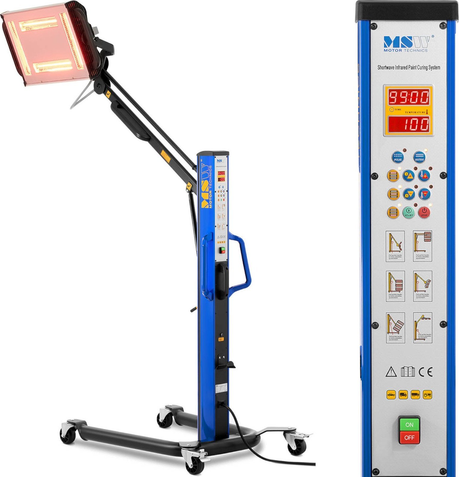 MSW Promiennik podczerwieni warsztatowy lakierniczy do suszenia karoserii na statywie 4 x 1000 W Promiennik podczerwieni warsztatowy lakierniczy do su