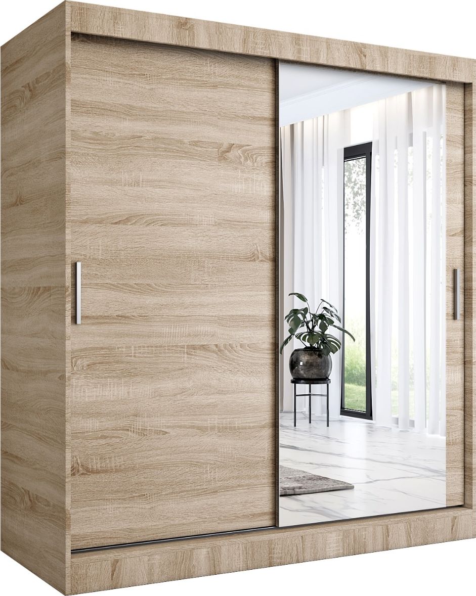 MKPOL Szafa przesuwna MODUO COMFORT 180 dąb sonoma z lustrem po prawej