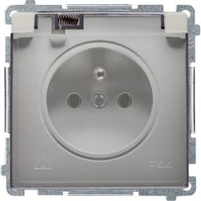 Kontakt-Simon Gniazdo hermetyczne Basic pojedyncze z/u 16A IP44 z klapka dymną satynowe (BMGZ1B.01/29a)