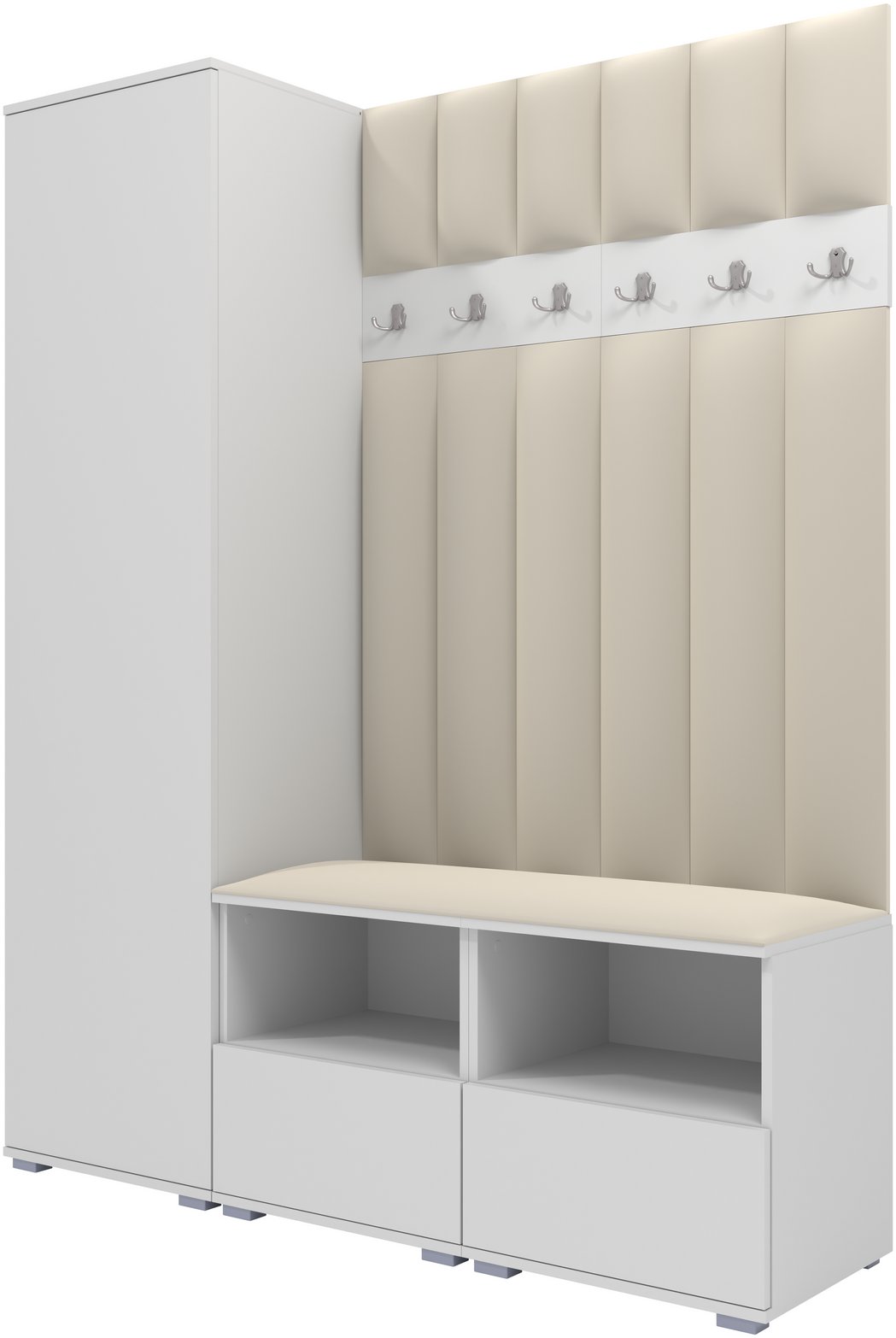 Tapicerowana garderoba Nela II LUX - kolor biały + tkanina Trinity 01