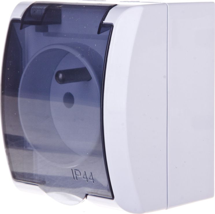 Ospel Gniazdo Pojedyncze Z Uziemieniem Natynkowe IP44 Klapka Dymiona FALA OSPEL