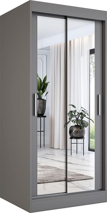 Elior Antracytowa szafa przesuwna z lustrem - Edna 2X
